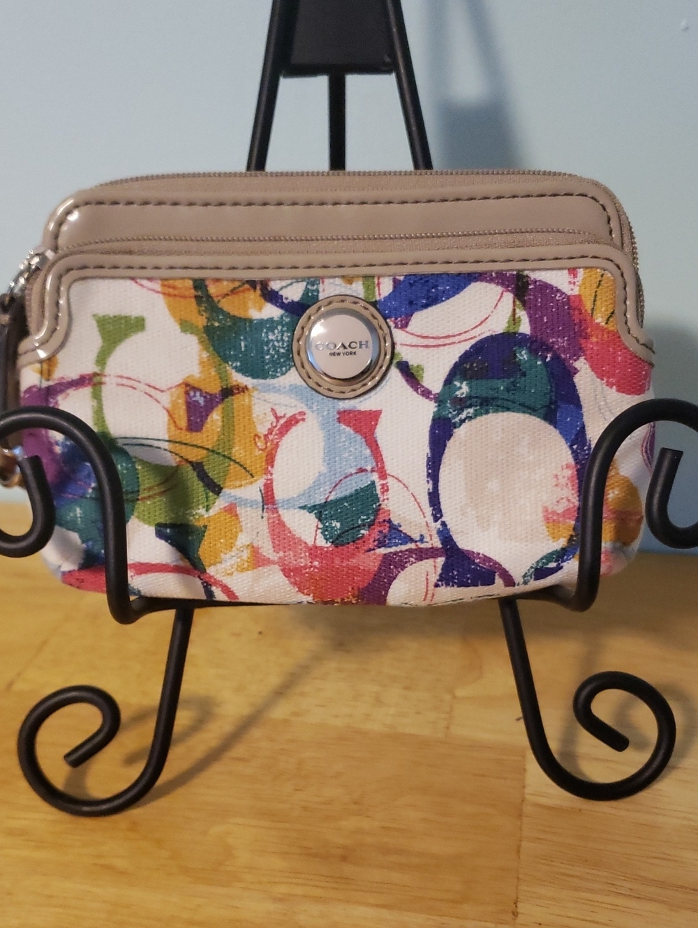 Coach Poppy Graffiti Double Zip Wristlet 4x6 (#5673)